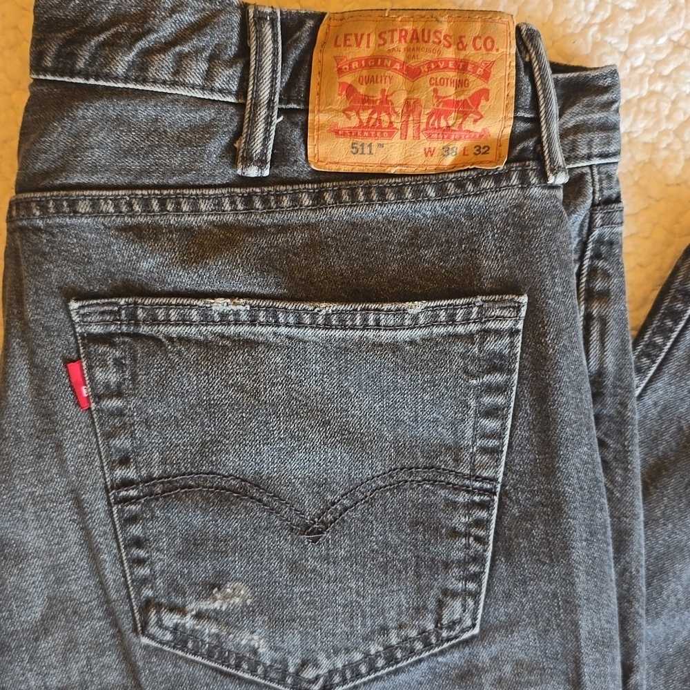 Levi's 511 Distressed Charcoal Black Slim Fit Men Jeans Size 38 - Picture 6 of 16